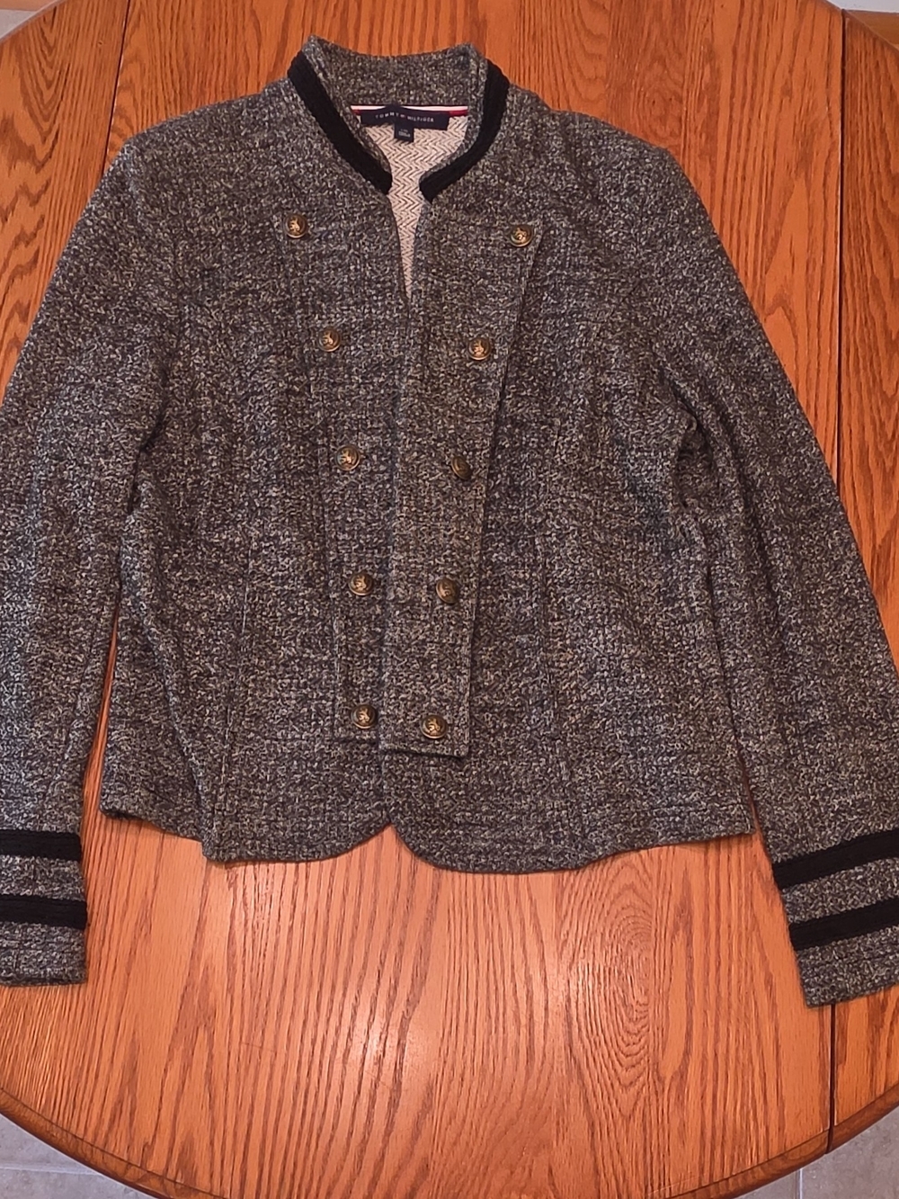 Tommy Hilfiger Women’s Size L Gray Double-Breasted Button-Front Lined Jacket